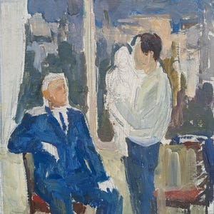 Boceto. Pintura original del artista ucraniano Ganzha P. 26-23 cm, óleo sobre cartón, década de 1970.