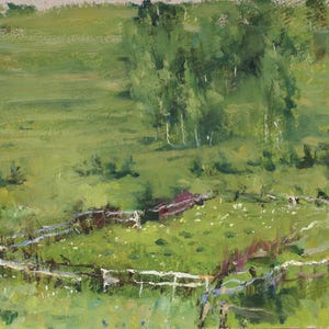 Paisaje. Pintura original del artista ucraniano Zakharov A. 34-42 cm, óleo sobre cartón, década de 1980.