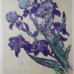 Fiori. Dipinti dell'artista ucraino Yakovenko E. 36-30 cm, carta linoleum, anni '70