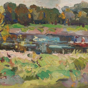 Paisaje. Pintura original del artista ucraniano Slipchenko N. 11-17 cm, óleo sobre cartón, década de 1970