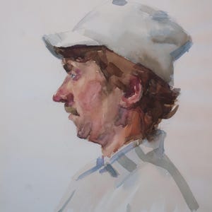 Ritratto. Dipinto originale dell'artista ucraina Kryzhanovskaya M. 39-29 cm, carta, acquerello, anni '70.