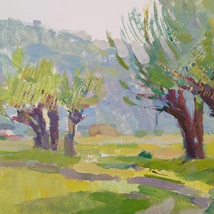 Paisaje. Pintura original del artista ucraniano Yatsenko V. 22-36 cm, óleo sobre cartón.