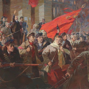 Lenin&#39;s speech. Oil painting original by artists Ladeishchikov V. and Babak P. 148-198 cm oil on canvas 1960s