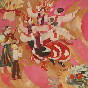 Boceto. Pintura original de la artista ucraniana Zakharova, 19-19 cm de largo, óleo sobre cartón, década de 1980.