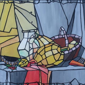 Natura morta. Dipinto originale dell'artista ucraino Sashchenko A. 40-59 cm, carta gouache, anni '90