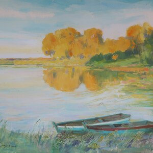 Soirée chaude. Artiste ukrainien Nazarenko A.40-50 cm, huile sur carton