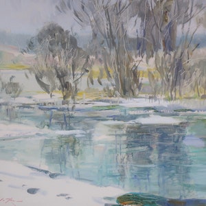 Dégel.Artiste ukrainien Nazarenko A.40-50 cm, huile sur carton