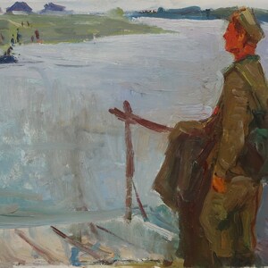 Retourné. Artiste ukrainienne Shurupov K. 35-49 cm, huile sur carton, années 1960