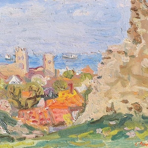 Landscape. Oil painting original Ukrainian artist Repka S. 28-34 cm cardboard oil 1970s