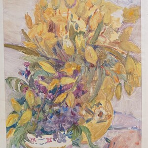Natura morta. Dipinto dell'artista ucraino Yakovenko E., 36-30 cm, linoleografia su carta.