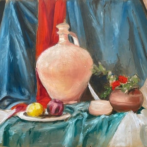 Naturaleza muerta. Pintura al óleo del artista ucraniano Suspo E. 40-60 cm cartón óleo