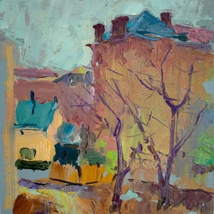 Landschaft. Originalgemälde des Ukrainischen Künstlers V. Pirogova. 26-19 cm, Öl auf Karton, 70er Jahre.