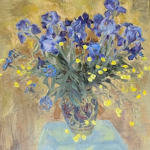 Irises. Oil painting original Ukrainian artist Repka V. 80-70 cm oil on canvas 1985year