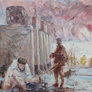 Boceto. Pintura al óleo antigua original del realismo socialista Arte soviético Artista ucraniano Gribok D.K. 33-49 cm Óleo sobre cartón Años 70