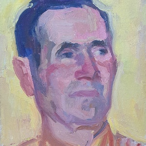 Retrato de un hombre. Pintura al óleo original del realismo socialista del arte soviético del artista ucraniano Repka V 35-25 cm óleo sobre lienzo, cartón 1970
