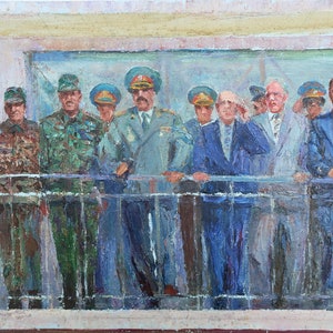 Pintura al óleo antigua original del realismo socialista Arte soviético Artista ucraniano Gribok D.K. 34-43 cm Óleo sobre cartón Años 80