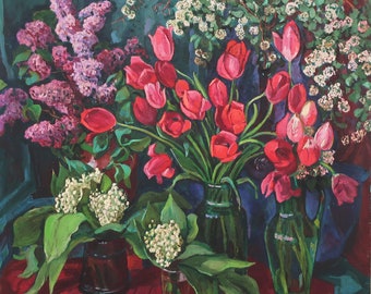 Still life. Original oil painting by Ukrainian artist Kostenko V.N. 100-100cm oil on canvas 1973year