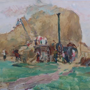 En la era. Pintura original del artista ucraniano Yatsenko V. 35-47 cm, óleo sobre cartón.