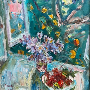 Autumn violets. Oil painting original Ukrainian artist Repka S. 70-60 cm oil on canvas