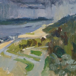 Paisaje. Pintura original del artista ucraniano Zakharov A. 24-29 cm, óleo sobre cartón, década de 1970.