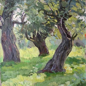 Paisaje. Pintura al óleo original del realismo socialista del artista ucraniano Samokhin V.K. 45-32 cm óleo sobre cartón año 1971