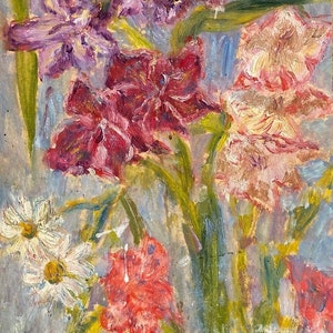 Naturaleza muerta. Pintura al óleo original del artista ucraniano Bahnek 60-29 cm cartón óleo década de 1970