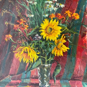 Flores de Podolsk. Pintura al óleo original del artista ucraniano Repka V. 50-40 cm cartón óleo año 1984