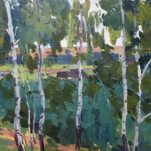 Paisaje. Pintura al óleo original del realismo socialista del artista ucraniano Scriabin P.D. 35-50 cm óleo sobre cartón década de 1970