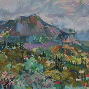Paisaje. Pintura original de la artista ucraniana Chernova N. 33-50 cm, óleo sobre lienzo sobre cartón