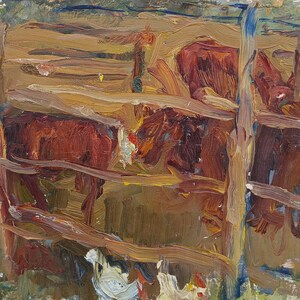 Boceto. Pintura original del artista ucraniano Zakharov A. 24-33 cm, óleo sobre cartón, década de 1970.