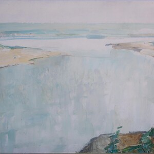 Dnieper. Pintura original del artista ucraniano Yatsenko V. 33-46 cm, óleo sobre cartón.