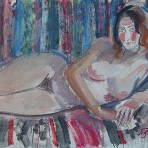 Nude.Original painting by Ukrainian artist Ganja P. 49-69 cm, oil on canvas on cardboard, 1980s