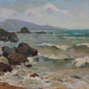 Paisaje. Pintura original del artista ucraniano Livshits S. 27-34 cm, óleo sobre cartón, año 1980
