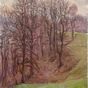Primavera. Pintura original del artista ucraniano V. Kikinev. 49-39 cm, óleo sobre cartón, año 1978.