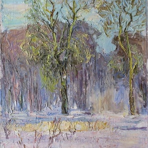 Paisaje. Pintura al óleo original del realismo socialista de la artista ucraniana Syrovatka D. 45-35 cm cartón óleo década de 1970