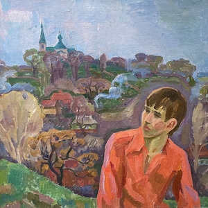 Sasha in Sednev. Oil painting original Ukrainian artist Repka S. 70-65 cm oil on canvas 1980year