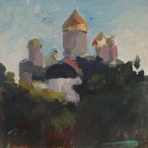 Paysage. Artiste ukrainien Ostrovsky N. 21-21 cm, huile sur carton, années 1970