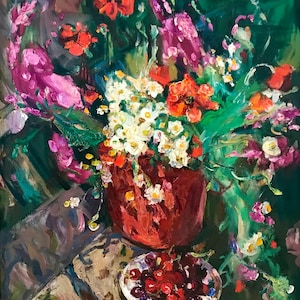 Still life in June. Original painting by Ukrainian artist Repka S. 68-58 cm, oil on canvas