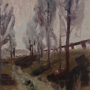 Paisaje. Pintura original del artista ucraniano Polyakov S. 33-25 cm, óleo sobre cartón, década de 1990