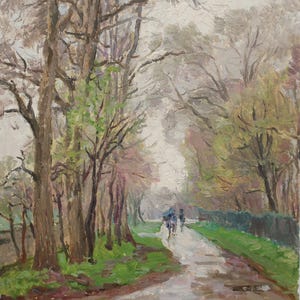 Callejón. Pintura original del artista ucraniano V. Kikinev. 48-39 cm, óleo sobre cartón, año 1972.
