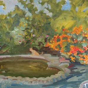 Paisaje. Pintura original de la artista ucraniana Zakharova, 39-63 cm de largo, óleo sobre cartón, década de 1980.