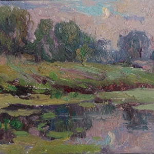 Mare du soir. Artiste ukrainien Yavorsky L.14-17 cm, huile sur carton année 1980