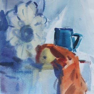 Natura morta. Dipinto originale dell'artista ucraina Zakharova L. 34-24 cm, carta gouache, anni '80