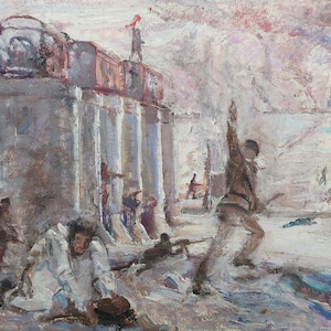 Boceto. Pintura al óleo antigua original del realismo socialista Arte soviético Artista ucraniano Gribok D.K. 33-50 cm Óleo sobre cartón Años 70