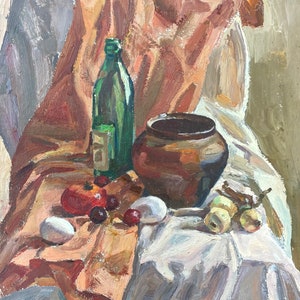 Still life. Antique oil painting original Ukrainian artist Voziyanov A. 42-40 cardboard oil 1970s
