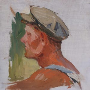 Retrato. Artista ucraniana Khitrova T.23-21 cm, óleo sobre cartón, años 60