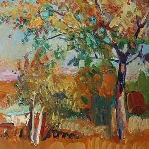 Automne. Artiste ukrainien Yalansky A.29-15 cm, huile sur toile sur carton