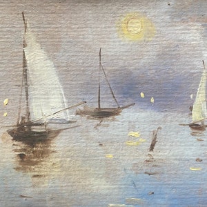 Sobre el mar. Pintura al óleo original del artista ucraniano Fedorenko V. 10-15 cm. Cartulina.