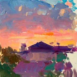 Paisaje. Pintura original del artista ucraniano Pirogov V. 47-33 cm, óleo sobre cartón, década de 1970.