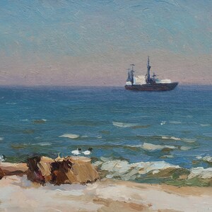 Quiet Sea.Artiste ukrainienne Koshel A.19-33 cm, huile sur carton Année de construction 1985